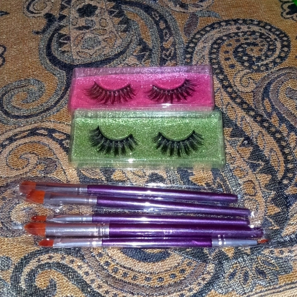 New 5 makeup brushes two pairs false eyelashes